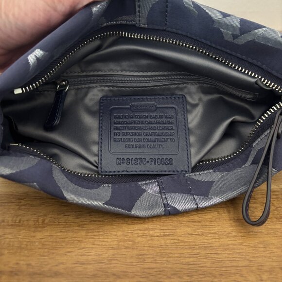 Coach Moto Optic Metallic Navy Signature Patent Leather Chain Duffle Shoulder - Picture 10 of 10